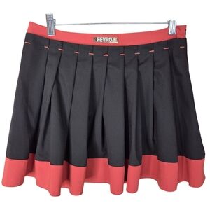 FEVROJ Size 12 Sporty Black Orange Trim Pleated Mini Tennis Skirt Tennis Prep